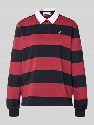 Review Polo-Langarmshirt mit Streifen und kontrastiger Knopfleiste in Dunkelblau, Gr&ouml;&szlig;e XL