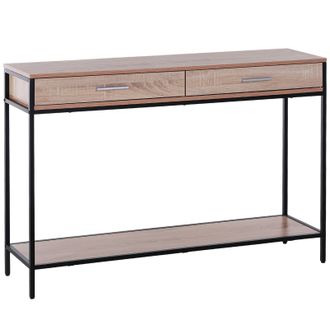 HOMCOM Consola Para Recibidor Con Cajones Y Estructura De Acero Para Entrada Pasillo 120x30x81,5 Cm Roble