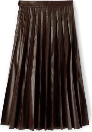 Motivi Pliss&eacute; Midi Rok in Gecoate Stof - Dames - Midirokken - Bruin - 2XS - Polyester - Rokken