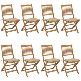 vidaXL Vidaxl - Sillas De Jard&iacute;n Plegables 8 Uds Madera Maciza Acacia Y Cojines