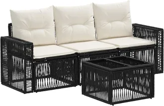 vidaXL Conjunto De Sof&aacute;s De Jard&iacute;n 4 Uds. Negro Y Blanco Crema Vidaxl