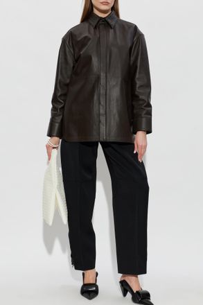 Bottega Veneta Leather Shirt, Womens, Brown