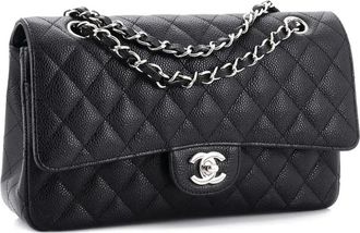 Chanel Borsa a spalla Classic Double Flap media in pelle Caviar trapuntata - Nero