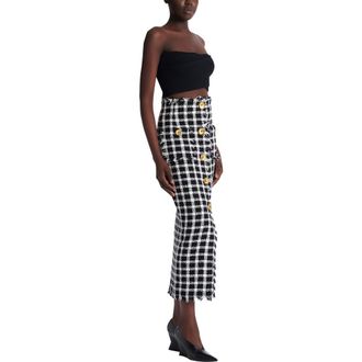 Balmain Long gingham tweed skirt in Black at Nordstrom, Size 38 Eu