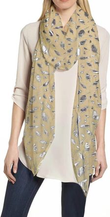 Lina & Lily Metallic Gold Silver Foil Feather Womens Scarf Shawl Wrap Lightweight (Beige-Silver)