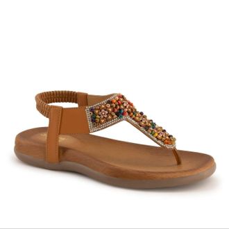 Andrea Womens Decorated T-Strap Sandal In Brown