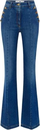 Elisabetta Franchi Palazzo Jeans met Rij Knopen - Dames - Flared Jeans - Blauw - W29 - Katoen - Jeans