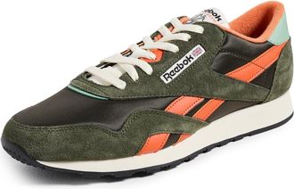 Reebok Mens Classic Nylon Sneaker, Hunter Green/Pump Orange/Vintage Chalk, 10.5 UK