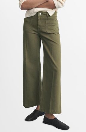 Mango Jessie Patch Pocket Wide Leg Jeans in Khaki Green at Nordstrom, Size 10
