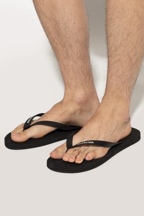 Balenciaga Rubber Flip-flops With Logo, Mens, Black