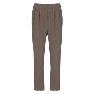 Brunello Cucinelli Slim-fit Trousers, female, Brown, S, Silk Blend Brown Elastic Waist Trousers