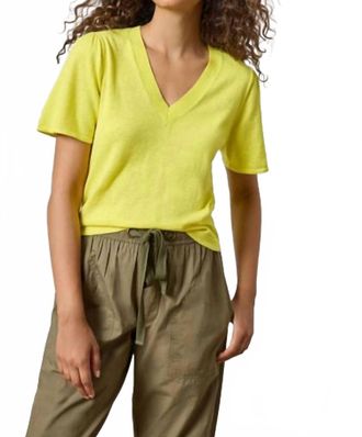 Lilla P Womens Short Sleeve V-Neck Sweater In Lemon