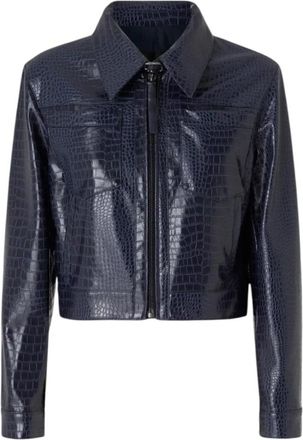 Pinko Giubbino Aviator Crop Effetto Coccodrillo - Dames - Zomerjassen - Blauw - XS - Katoen - Jassen