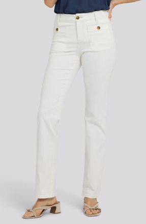 NYDJ Marilyn Round Patch Pocket Straight Leg Jeans in Vintage White at Nordstrom, Size 10P