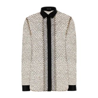Tom Ford Shirts, female, Beige, Size: 2XS Flock Polka Dot Lace Lace-Encrusted Shirt
