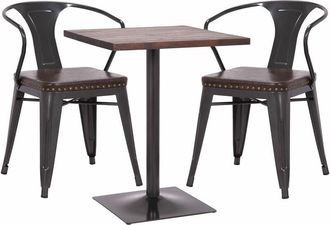 Hhg Set Mesa Bistro 2x Silla Comedor 469d, Silla Mesa Cocina Silla Gastronomía mvg, negro-marrón, Mesa marrón oscuro