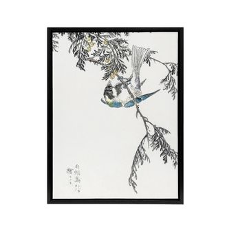 Artery8 Great Tit & Cypress Japanese Framed Canvas Wall Art Print Kashu | Size: W24 x H32