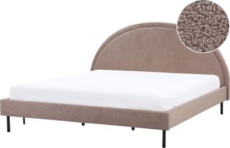 Beliani Beliani - Letto Matrimoniale In Poliestere Boucl&egrave; Beige Imbottito Con Base A Doghe E Testiera Rotonda 180 X 200 Cm Margut