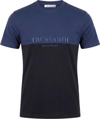 Trussardi Beachwear Tweekleurig T-shirt - Heren - Tops - Blauw - Maat: XL Katoen