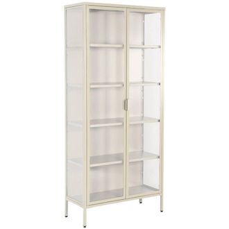 Sweeek Sideboard, steel and tempered glass china cabinet with 2 doors, Arkansas, Beige, 80x35x180 cm