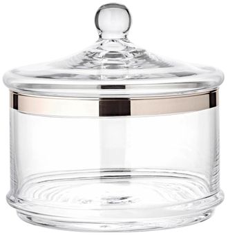 Edzard Mundgeblasener Glasbeh&auml;lter Vigo mit Deckel, Kristallglas mit Platinrand
