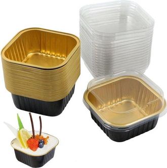 OEM Dailygoods, Moldes Para Souffl&eacute; (30 Unidades), Papel De Aluminio, Aptos Para Horno, Capacidad: 120 Ml, Negro/dorado