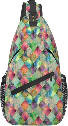 Generic Watercolour Watercolor Argyle Abstract Geometric Plaid Sling Bag With Zipper Cross Body Bag Anti Theft Daypack For Workout Traveling Casual