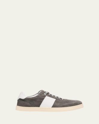 Bergdorf Goodman Mens Suede and Leather T-Toe Low-Top Sneakers