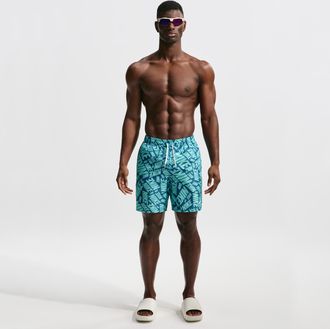 Nike Mens Swim Breaker 7 Brief-Lined Volley Short in Blue | NESSG575-448