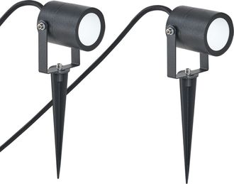 Beliani Conjunto De 2 Focos Con Piqueta Led Para Exterior Modernos Con Fijaci&oacute;n Al Suelo De Aluminio Para Jard&iacute;n Negro Ewes