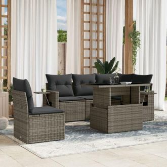 vidaXL Vidaxl - Set De Muebles De Jard&iacute;n 6 Pzas Y Cojines Rat&aacute;n Sint&eacute;tico Gris
