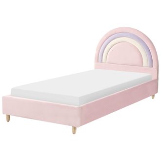 Beliani Cama Con Somier Moderna Tapizado De Terciopelo Infantil Somier De L&aacute;minas Rosa 90 X 200 Cm Landeillau