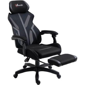 Vinsetto Vinsetto - Silla De Oficina Con Altura Ajustable Inclinaci&oacute;n Reposabrazos Reposacabezas Regulable Y Reposapi&eacute;s Plegable Giratoria 65x65x119-129 Cm Neg