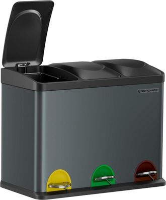 Songmics Cubo de basura de 3 x 15 l de 60,5 x 40,5 x 48,5 cm de color gris