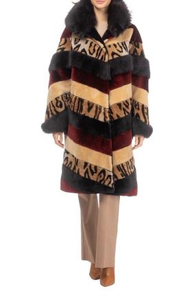 Gorski Genuine Shearling And Genuine Shearling Short Coat in Wine/camel/ocelo Print/brown at Nordstrom, Size X-Small