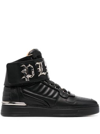 Philipp Plein Gothic-plaque high-top sneakers - men - Calf Leather/Rubber/Calf Leather - 40 - Black