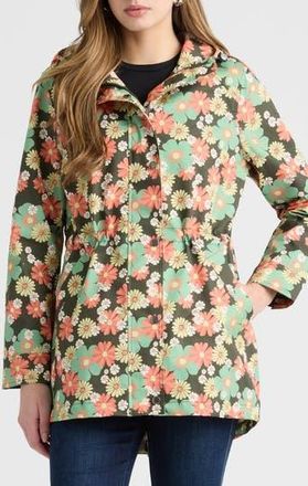 NVLT Hooded Rain Jacket in Green Floral at Nordstrom Rack, Size X-Small