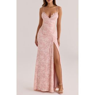 House of CB Sabrine Lace Trim Corset Gown in Blush at Nordstrom, Size X-Large
