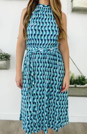 Leota Mindy Shirred Midi Dress In Mod Geo