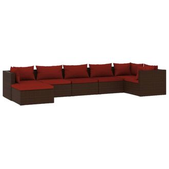 vidaXL Set Muebles De Jard&iacute;n 7 Piezas Y Cojines Rat&aacute;n Sint&eacute;tico Marr&oacute;n Vidaxl