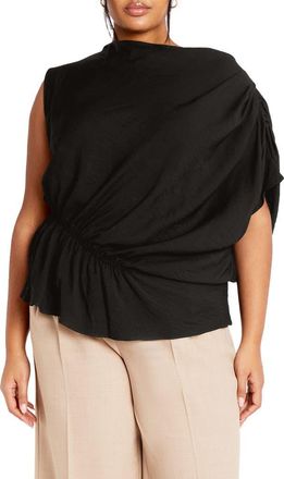 City Chic Ariel Asymmetric Woven Shirt in Black at Nordstrom