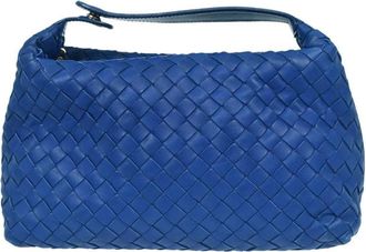 Bottega Veneta Intrecciato Handbag Leather Blue Leather Handbag (Pre-Owned)