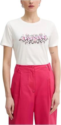 Twinset Tops, Dames, Wit, S, Katoen, T-shirt met bloemenmotief