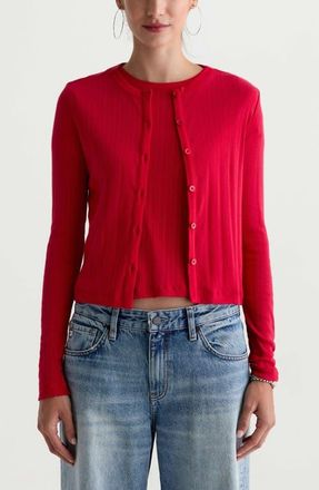 AG - Adriano Goldschmied Edden Cotton Pointelle Cardigan in Recording Red at Nordstrom, Size X-Small