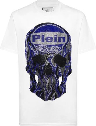 Philipp Plein Ronde Hals Strass Skull T-shirt - Heren - T-shirts - Wit - M - Katoen - Tops