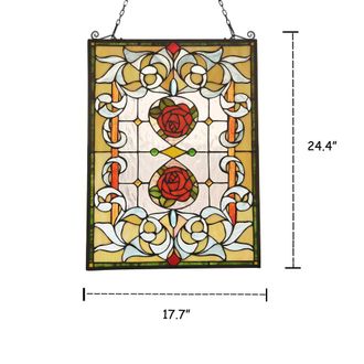 Chloe Lighting ZINNIA Floral Tiffany-glass Window Panel 24 Tall