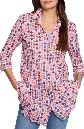 Nic+Zoe Geo Dot Crinkle Cotton Button-Up Shirt in Pink Multi at Nordstrom Rack, Size X-Small