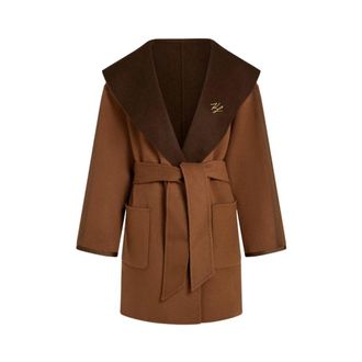 Karl Lagerfeld Jassen, Dames, Bruin, M, Wol, Omkeerbare jas van een wolmix