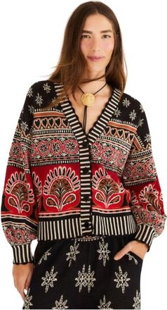 Farm Rio Ainika Love Coconut Groove Gebreid Vest - Dames - Vesten - Zwart - S - Truien & Vesten