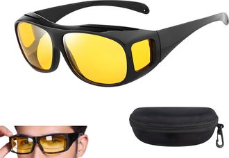 Generic Polarized Night Driving Over Glasses, Lightweight Anti Glare Night Vision Driving Glasses TAC Yellow Lens with Side Shields Fashion Headlight Glasses 